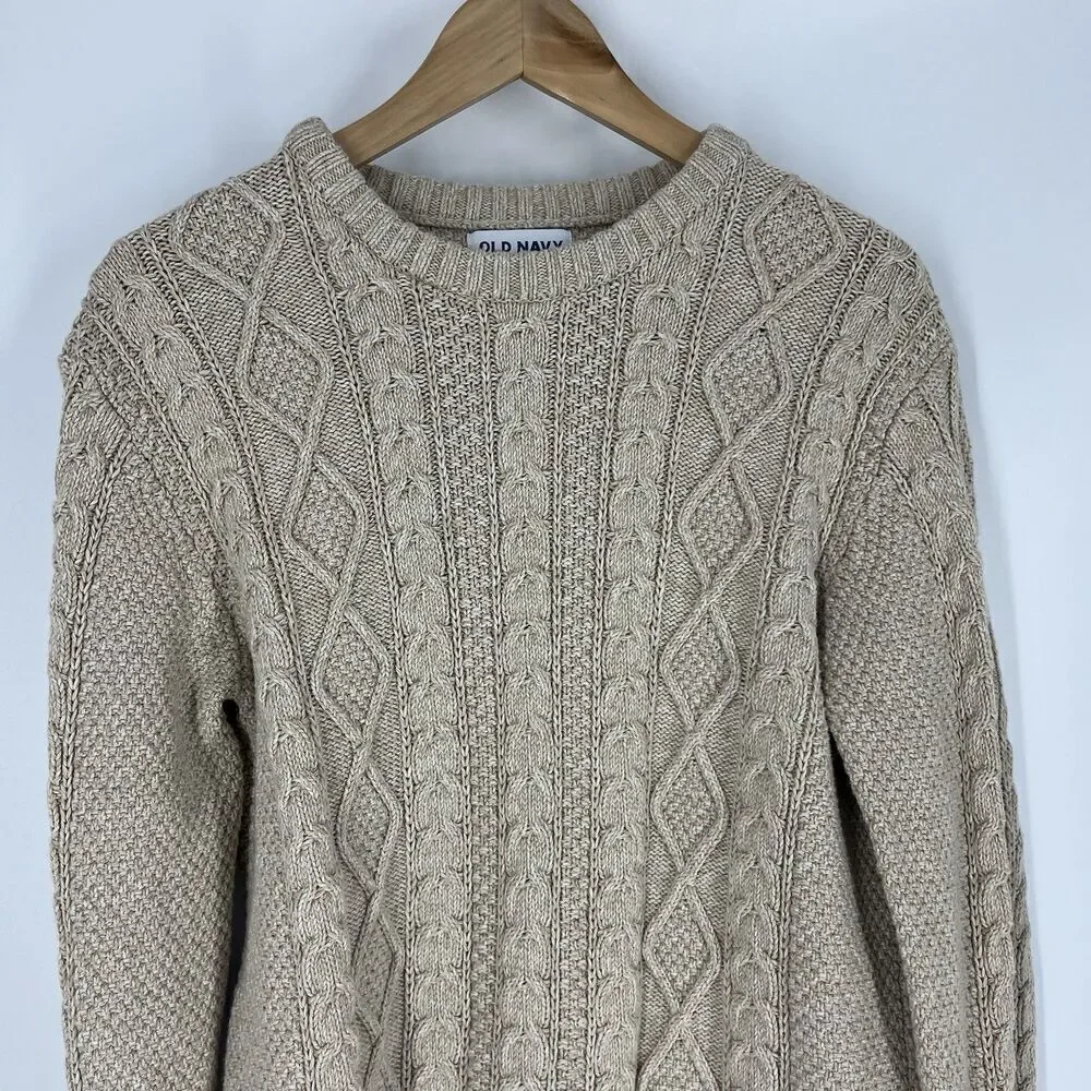 Old Navy Sweater Size Medium Cable Knit Fisherman Natural Beige Pullover Crew